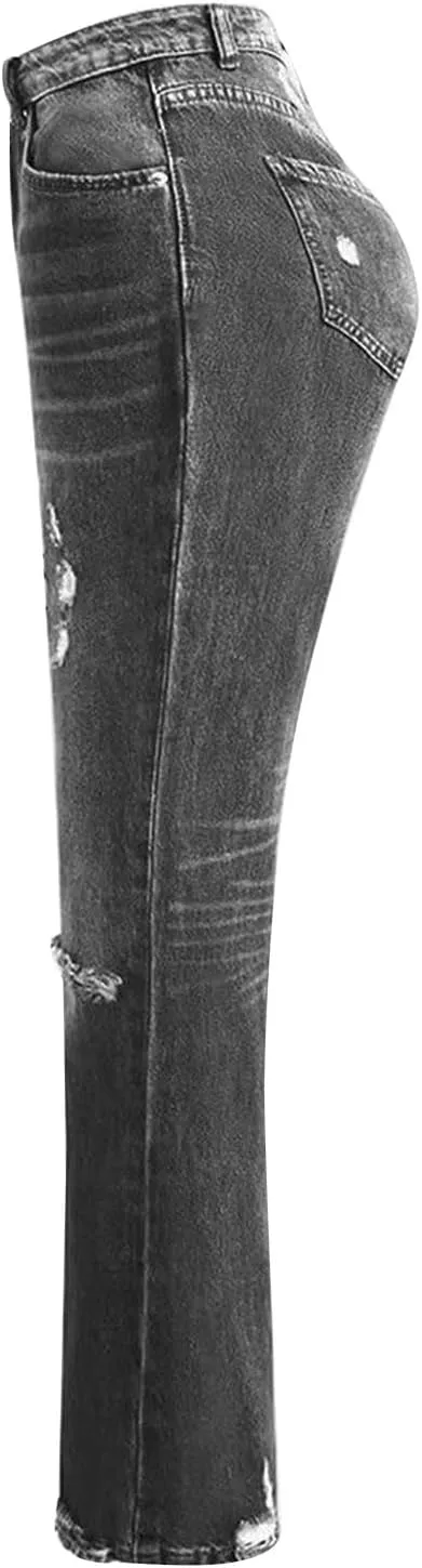 Women's High-Waisted Ripped Jeans Fashionable Distressed Gradient Casual Denim Pant Street Hip Hop Trendy Streetwears