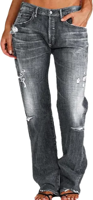 Women's High-Waisted Ripped Jeans Fashionable Distressed Gradient Casual Denim Pant Street Hip Hop Trendy Streetwears