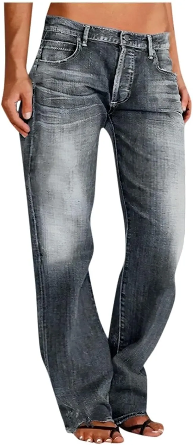 Women's High-Waisted Ripped Jeans Fashionable Distressed Gradient Casual Denim Pant Street Hip Hop Trendy Streetwears