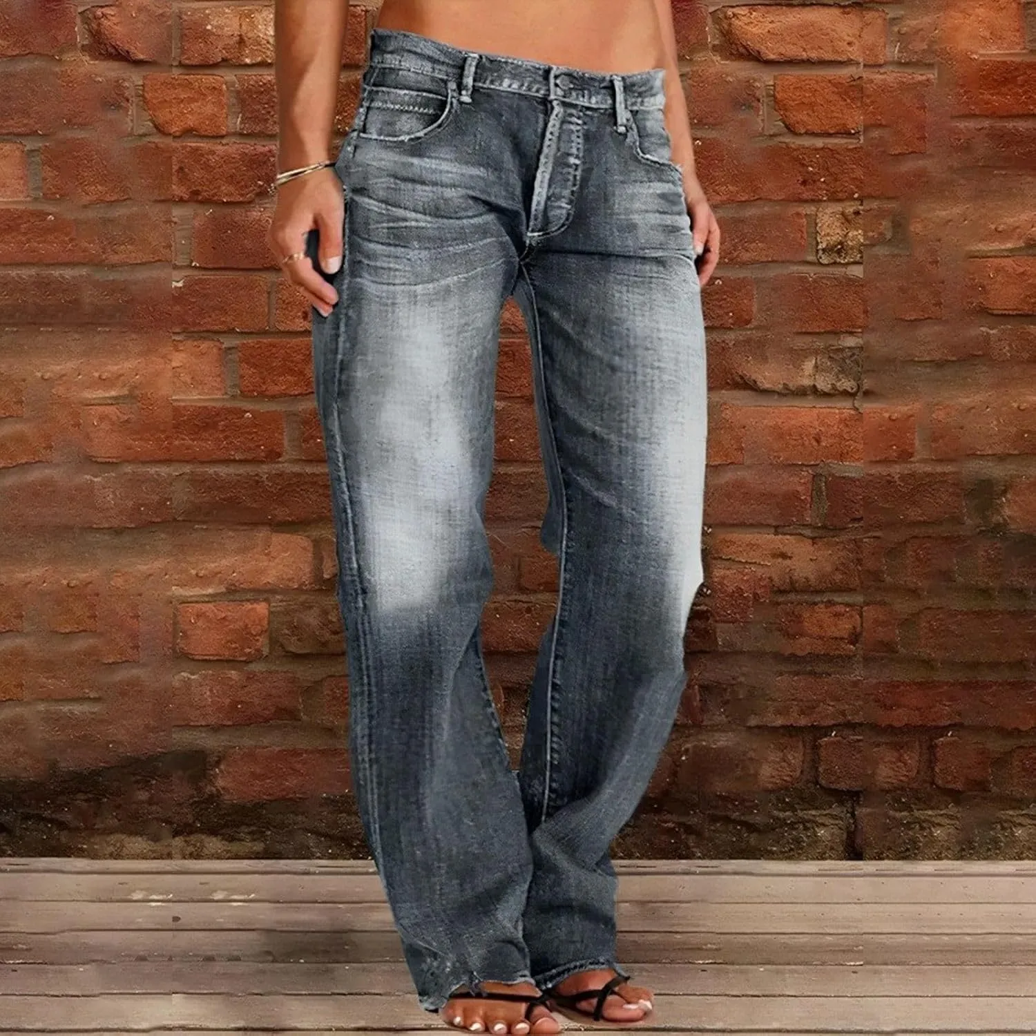 Women's High-Waisted Ripped Jeans Fashionable Distressed Gradient Casual Denim Pant Street Hip Hop Trendy Streetwears