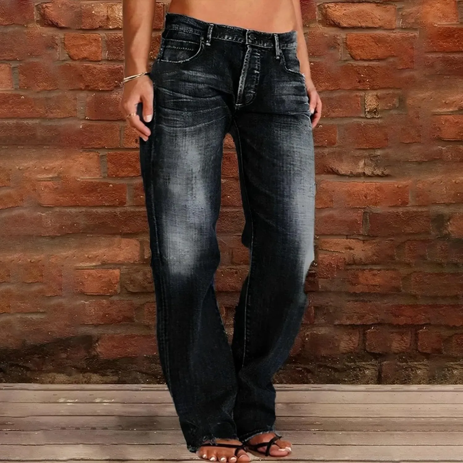 Women's High-Waisted Ripped Jeans Fashionable Distressed Gradient Casual Denim Pant Street Hip Hop Trendy Streetwears