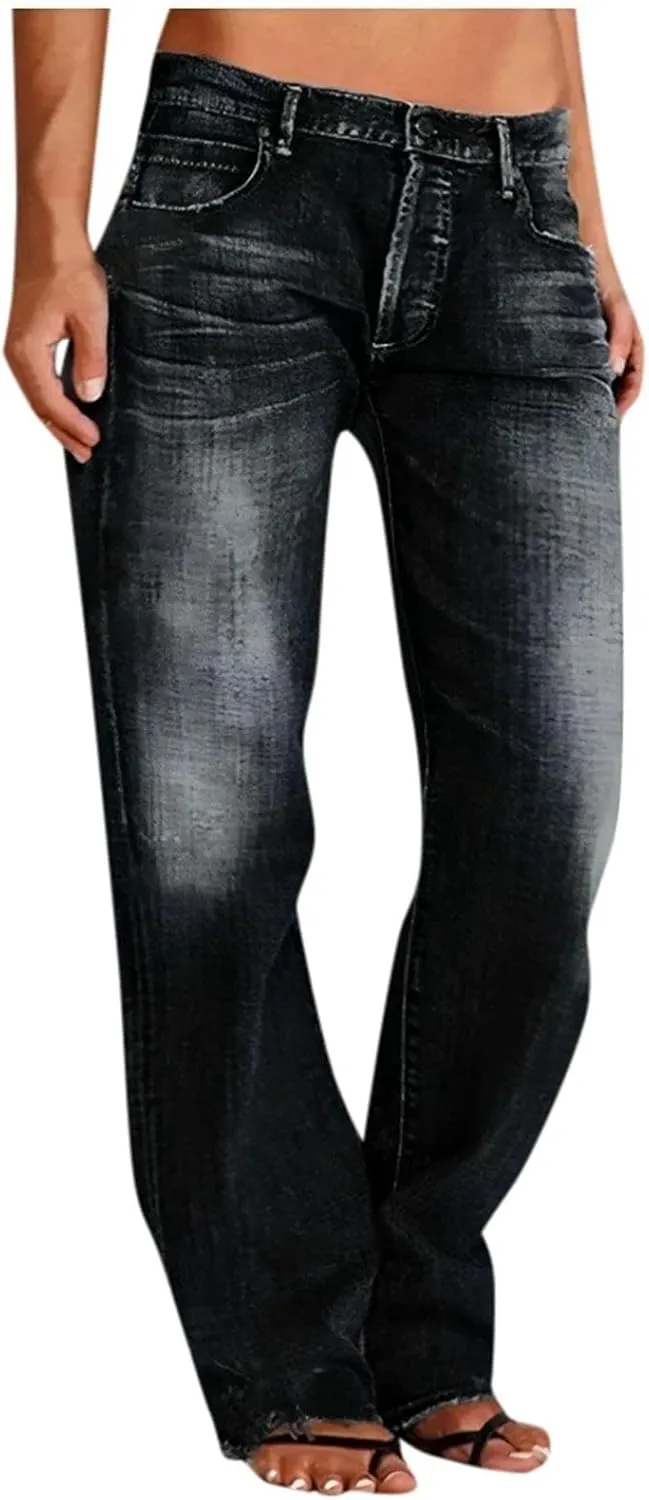 Women's High-Waisted Ripped Jeans Fashionable Distressed Gradient Casual Denim Pant Street Hip Hop Trendy Streetwears