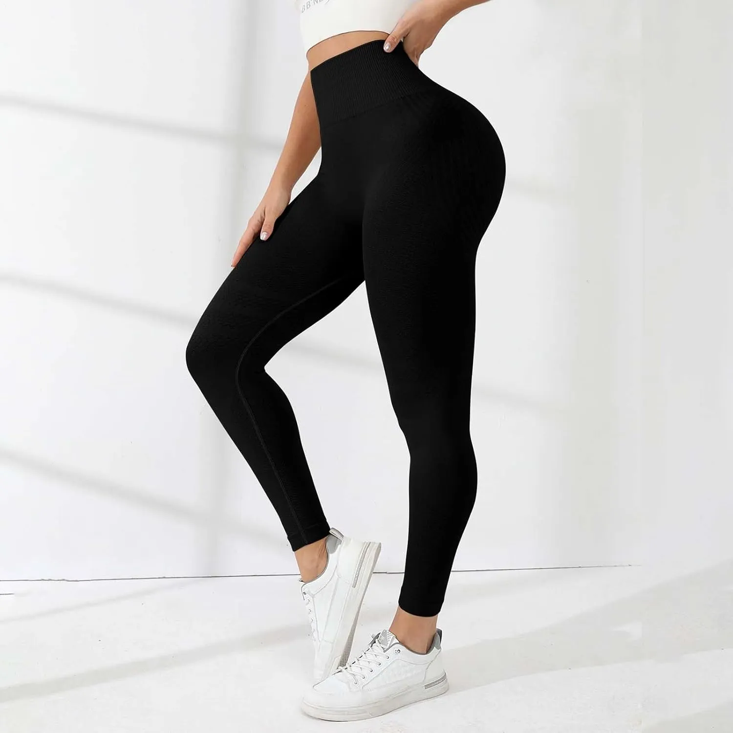 Women's Knit Breathable Yoga Pants Trendy Slim Tight Height Waist Gym Fitness Leggings Park Jogging Casual Sweatpants
