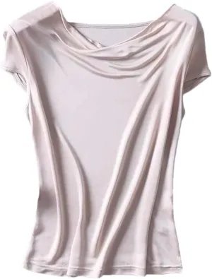 Women's Knit Drape V Neck T-Shirts Solid Color Short Sleeve Tops