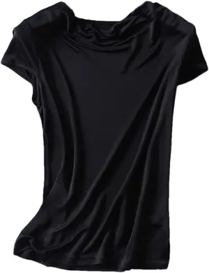 Women's Knit Drape V Neck T-Shirts Solid Color Short Sleeve Tops