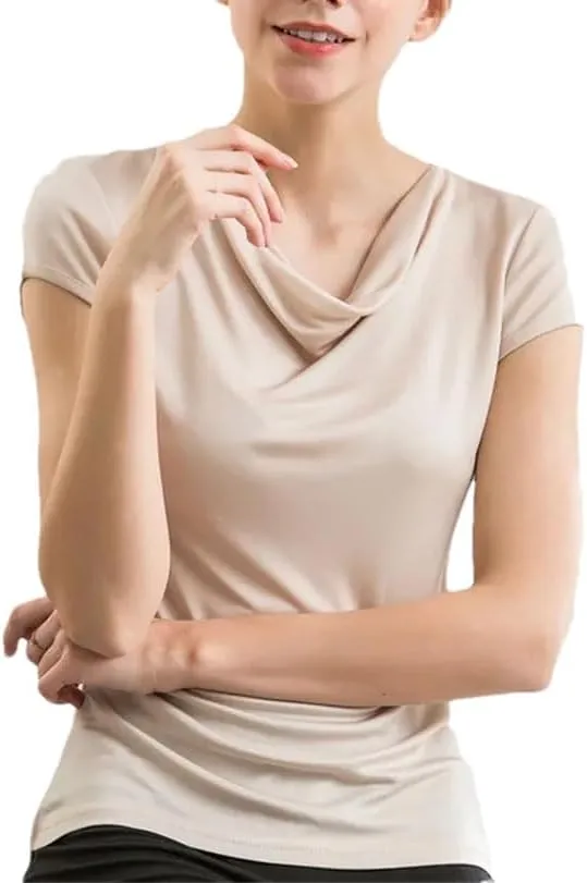 Women's Knit Drape V Neck T-Shirts Solid Color Short Sleeve Tops