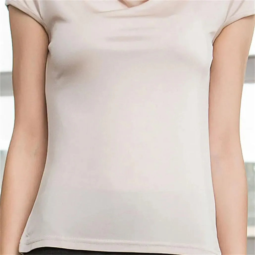Women's Knit Drape V Neck T-Shirts Solid Color Short Sleeve Tops