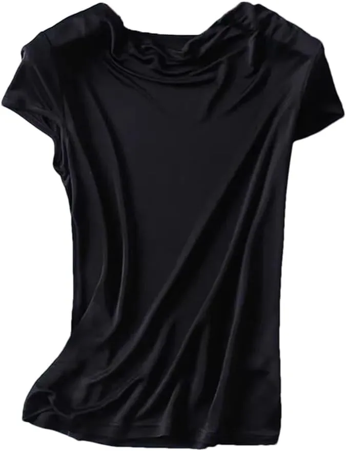 Women's Knit Drape V Neck T-Shirts Solid Color Short Sleeve Tops