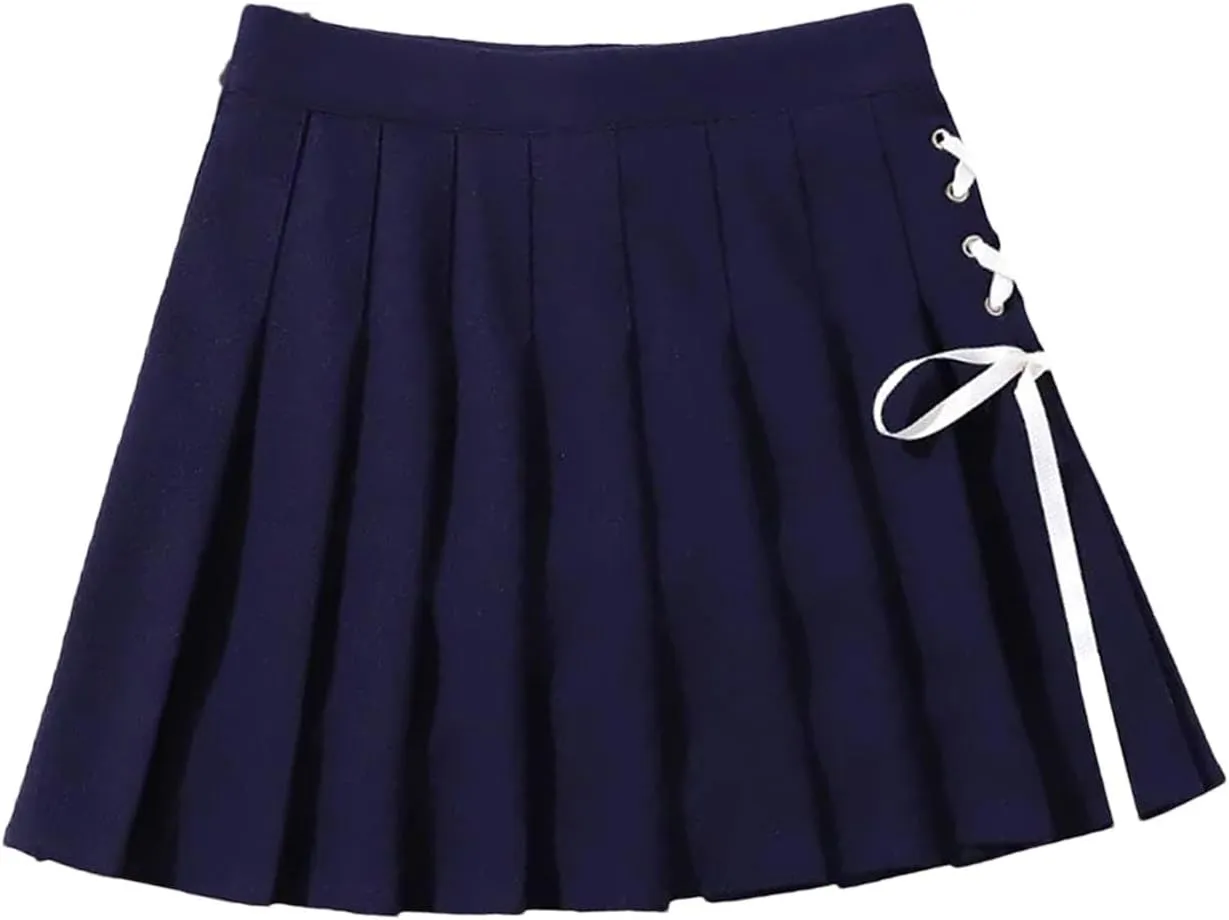 Women's Mini Skirts Classic Sports High Waist Pleated A-Line Side Lace-Up Skirts