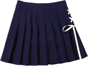 Women's Mini Skirts Classic Sports High Waist Pleated A-Line Side Lace-Up Skirts