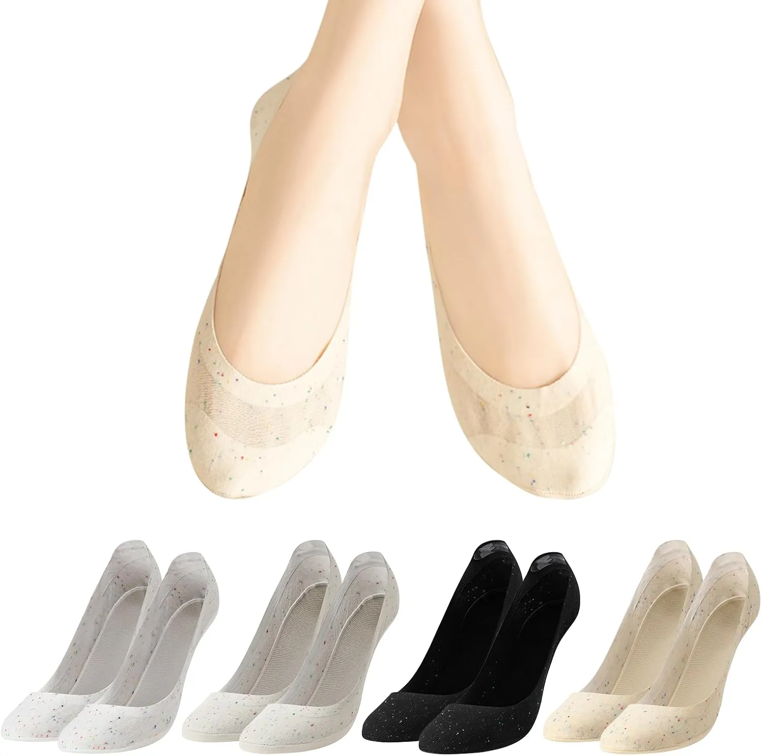 Women's No-Show Socks 4 Pairs Cute Polka Dots Non-Slip Invisible Low Cut Socks Breathable Summer