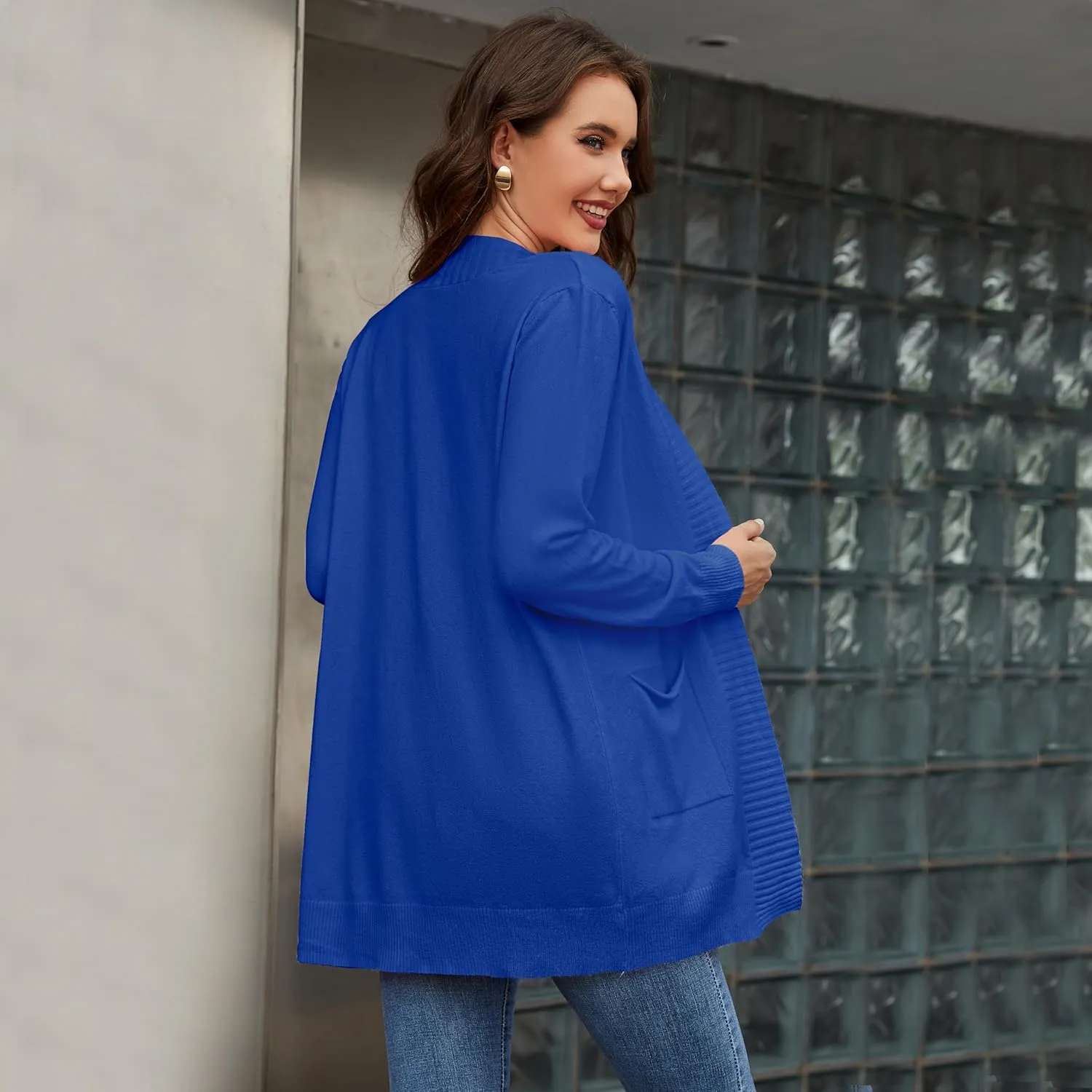 Women's Open Front Cardigan with Pockets Long Sleeve Casual Knit Sweaters