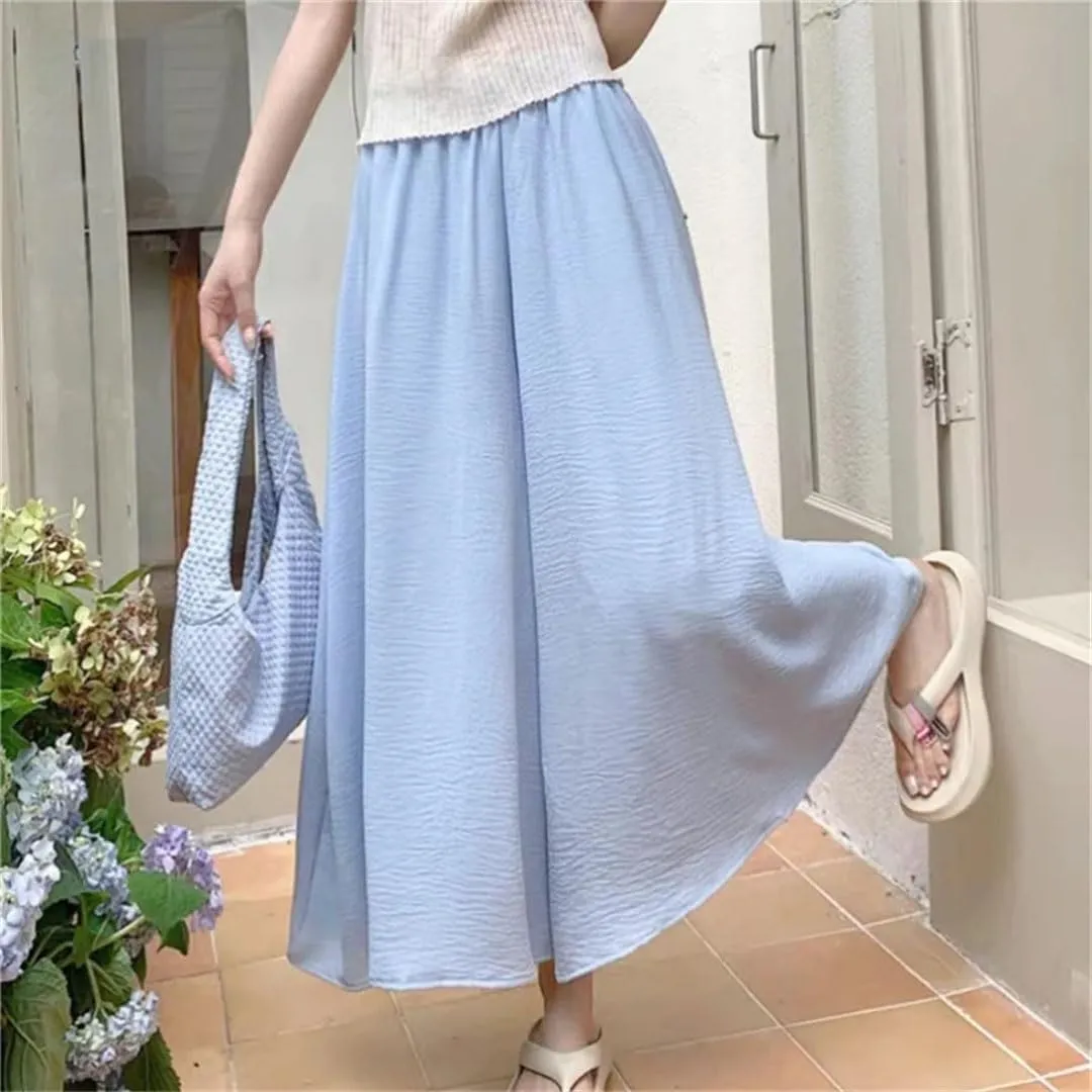 Women's Pants Solid Elastic Waist Bohemian Casual Loose A-Line Trousers Skirts