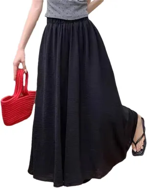 Women's Pants Solid Elastic Waist Bohemian Casual Loose A-Line Trousers Skirts