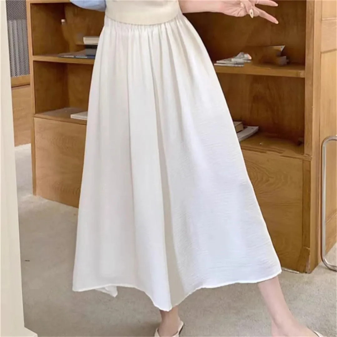 Women's Pants Solid Elastic Waist Bohemian Casual Loose A-Line Trousers Skirts