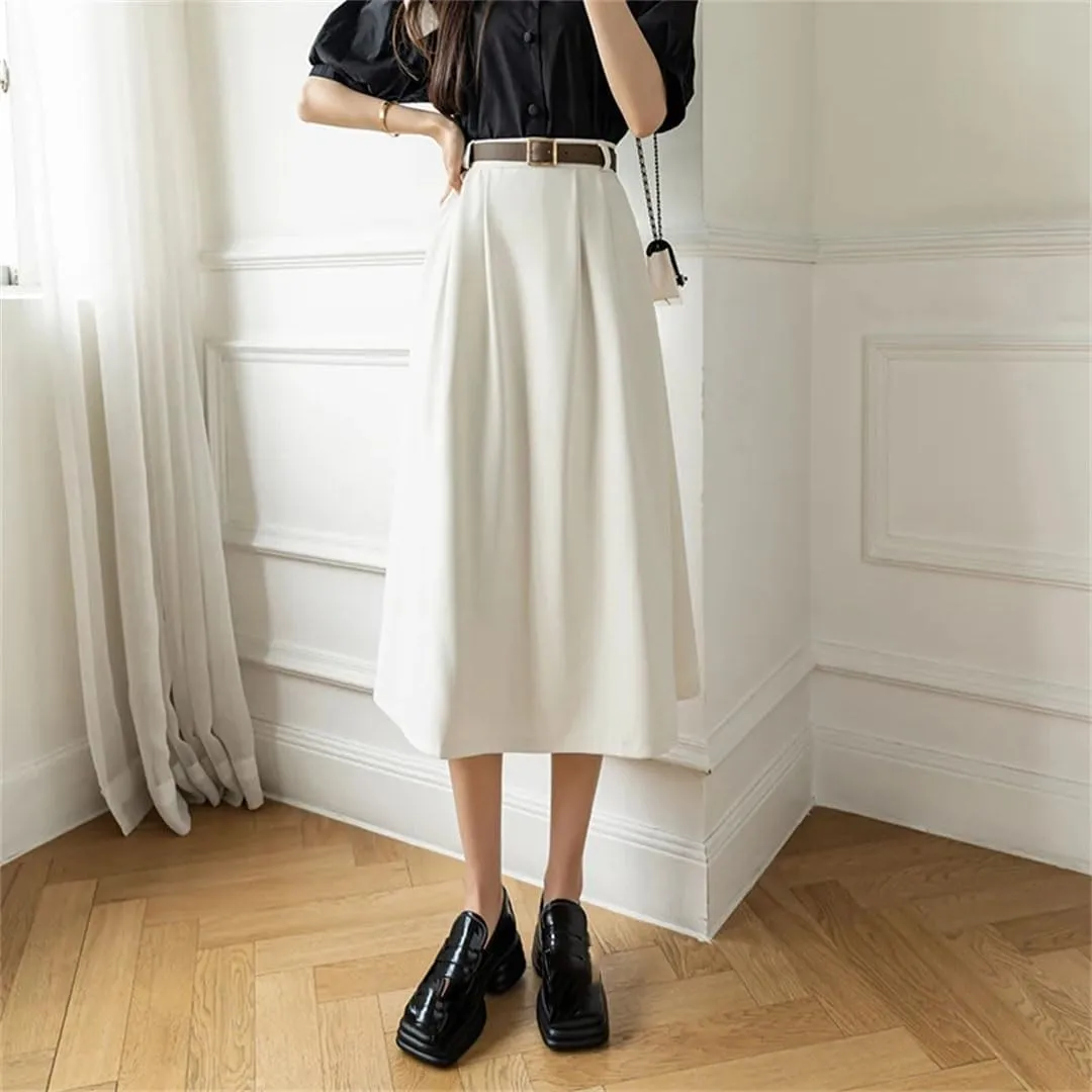 Women's Retro High Waist Solid Color Office Lady A-Line Mid Length Casual Skirts