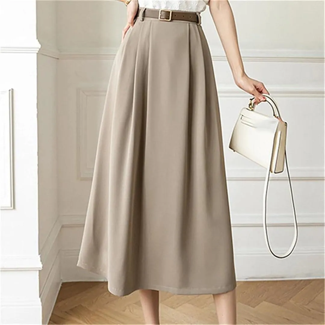 Women's Retro High Waist Solid Color Office Lady A-Line Mid Length Casual Skirts