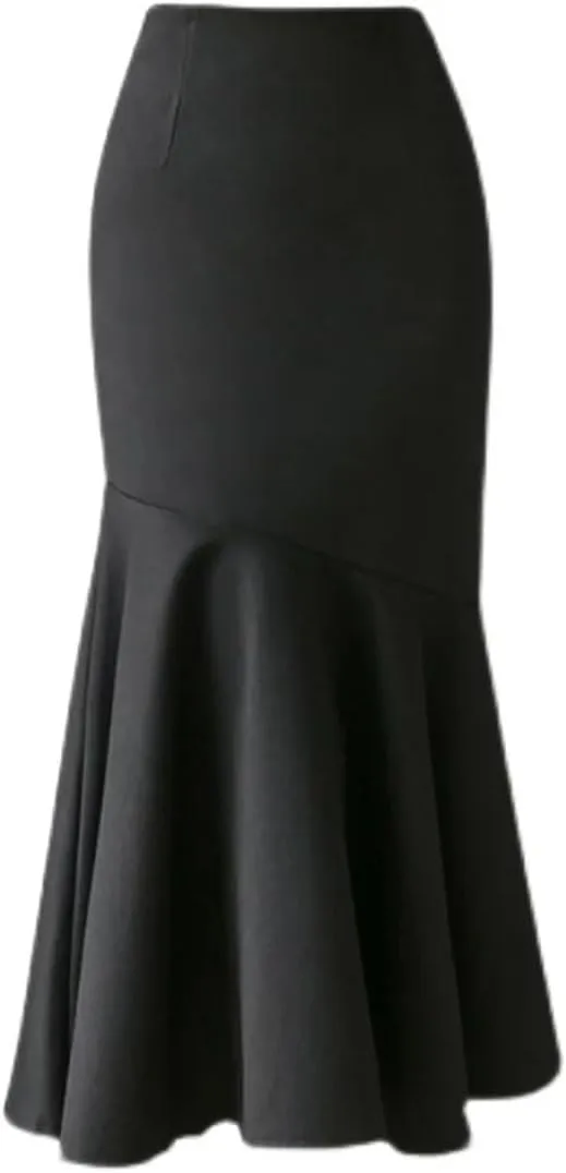 Women's Ruffles Solid Color Skirts Spring Summer Elegant High Waist Style Pencil Midi Skirts
