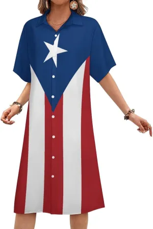 Women's Short Sleeve Collared Simple Button Down Shirt Dress 2025 Summer British Flag Long Dresses