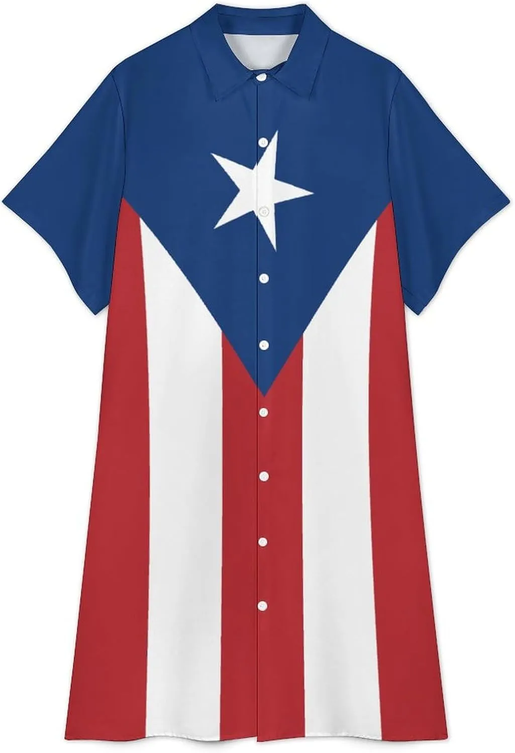 Women's Short Sleeve Collared Simple Button Down Shirt Dress 2025 Summer British Flag Long Dresses