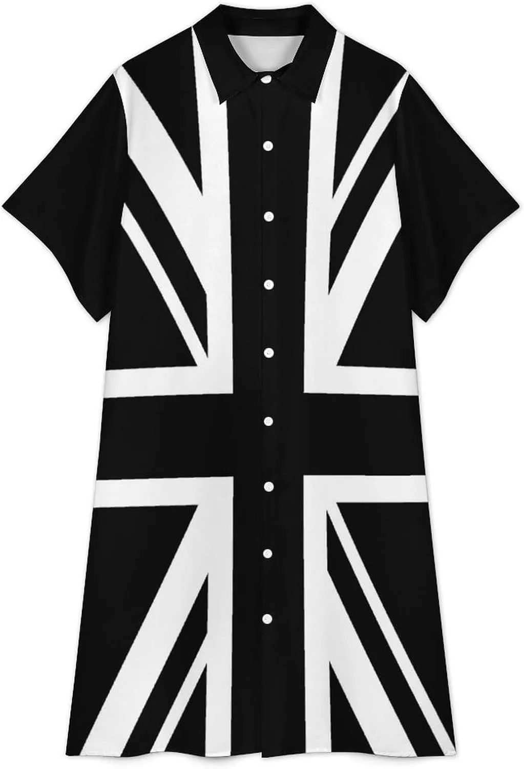 Women's Short Sleeve Collared Simple Button Down Shirt Dress 2025 Summer British Flag Long Dresses