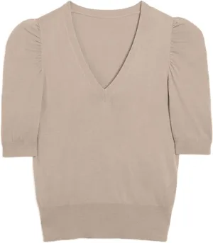 Women's Spring V Neck Puff Sleeve Sweater Pullovers Lightweight Work Ofiice Knitted Tunic Tops