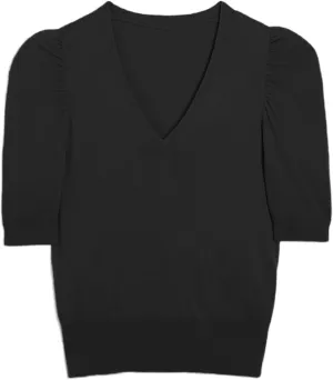 Women's Spring V Neck Puff Sleeve Sweater Pullovers Lightweight Work Ofiice Knitted Tunic Tops