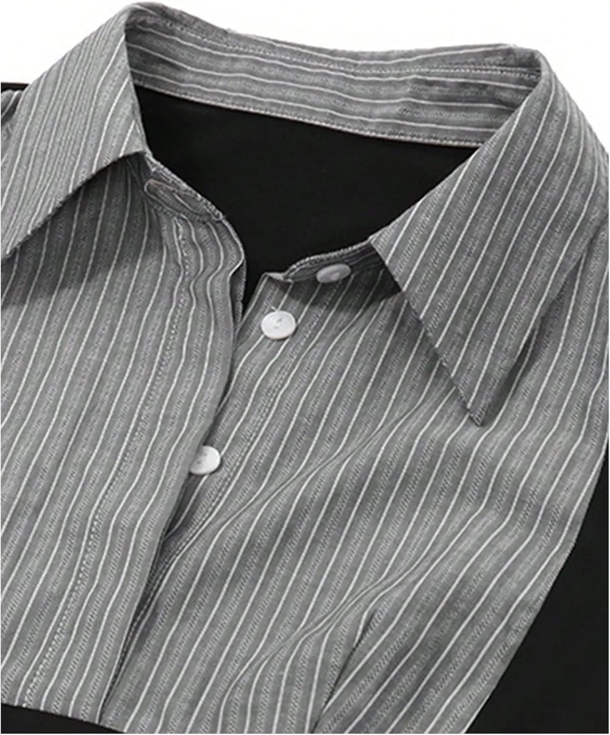Women's Striped Button Front Collared Blouse Shirts Long Sleeve Slim Fit Asymmetrical Hem Work Tops