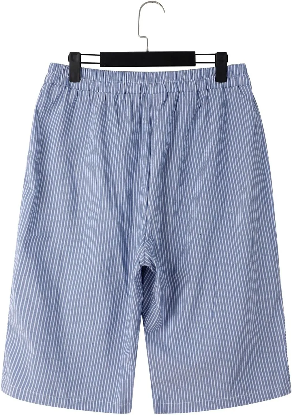 Women's Striped Linen Crop Pants Trendy Wide Leg Side Button Above Knee Fifth Trouser Summer Beach Flowy Casual Short