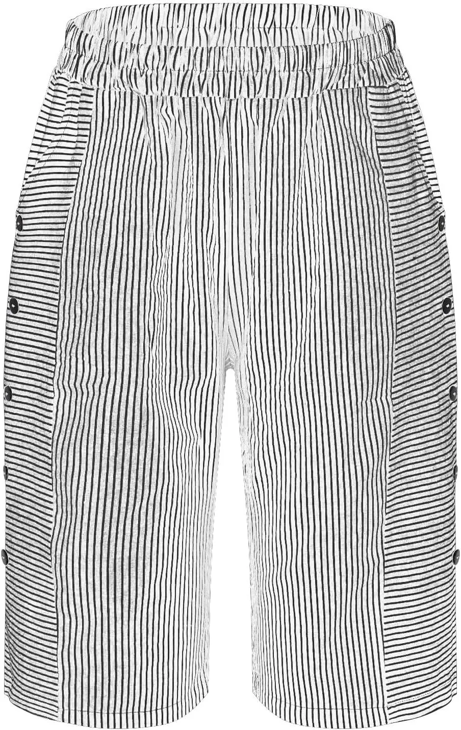 Women's Striped Linen Crop Pants Trendy Wide Leg Side Button Above Knee Fifth Trouser Summer Beach Flowy Casual Short