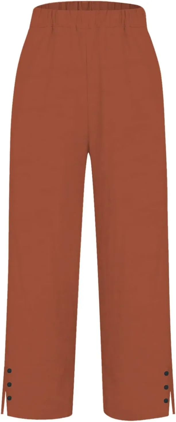 Womens Summer Flowy Linen Pants Going Out Hawaiian Beach Active Athletic Sweatpants Trendy High Waist Casual Trousers