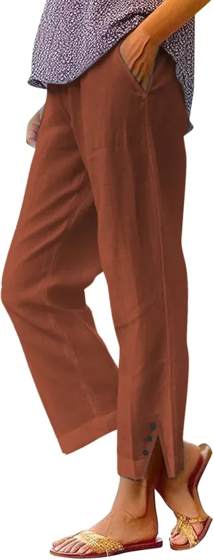 Womens Summer Flowy Linen Pants Going Out Hawaiian Beach Active Athletic Sweatpants Trendy High Waist Casual Trousers