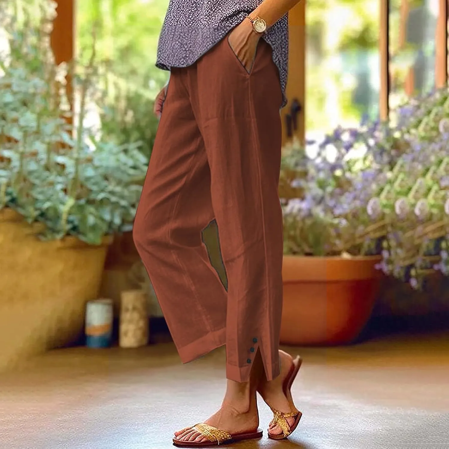 Womens Summer Flowy Linen Pants Going Out Hawaiian Beach Active Athletic Sweatpants Trendy High Waist Casual Trousers