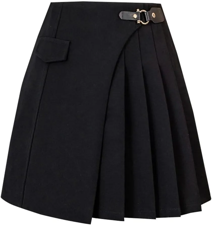 Women's Summer High Waist Pleated Mini Skirts Elegant Office Lady Casual Solid Color A-Line Irregular Skirts