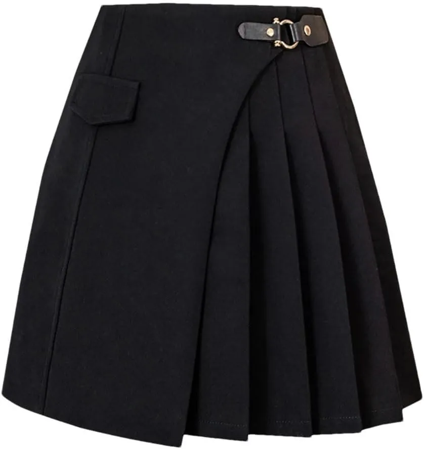 Women's Summer High Waist Pleated Mini Skirts Elegant Office Lady Casual Solid Color A-Line Irregular Skirts