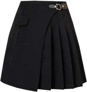 Women's Summer High Waist Pleated Mini Skirts Elegant Office Lady Casual Solid Color A-Line Irregular Skirts