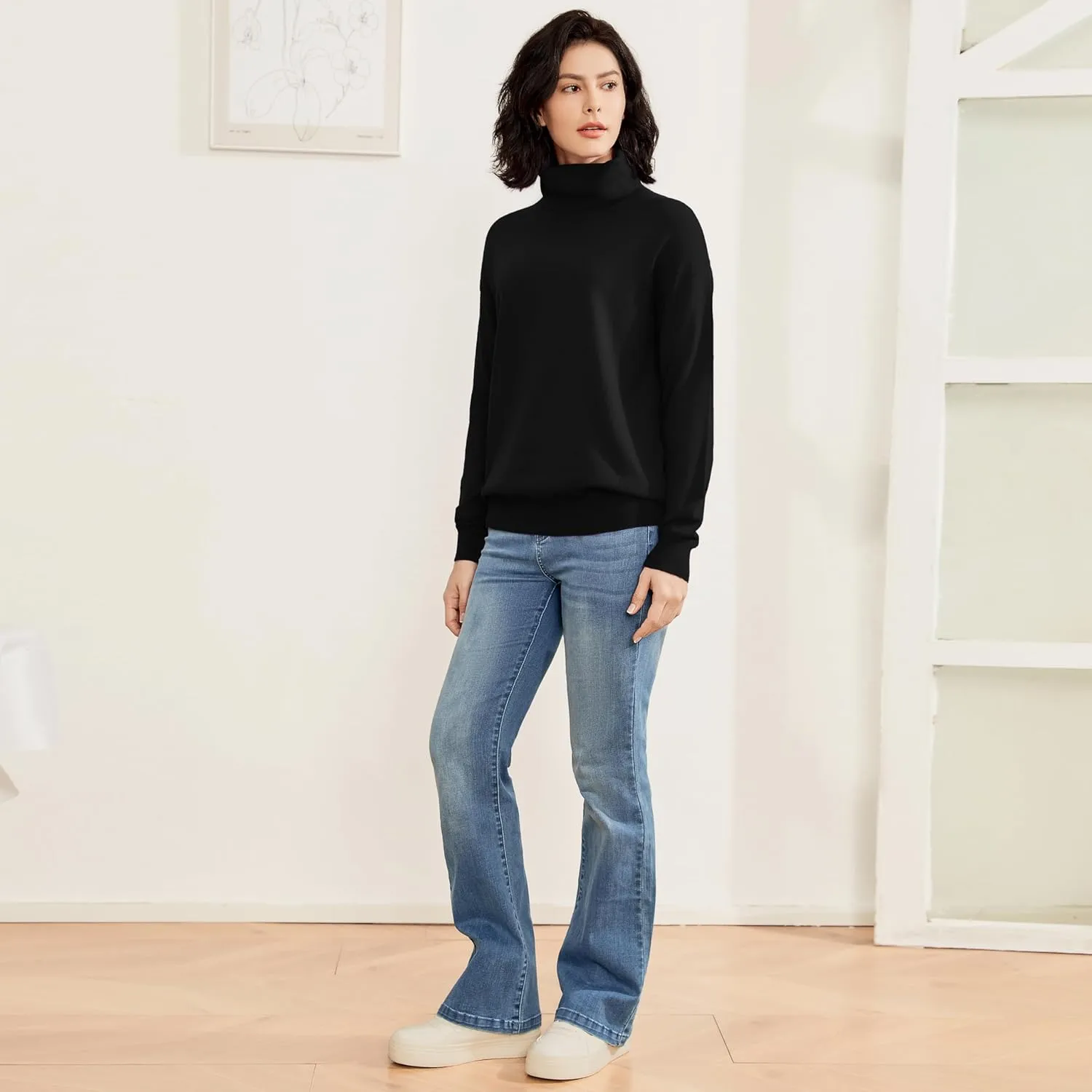 Women's Turtleneck Sweater Long Sleeve Lightweight Pullover Knit Tops