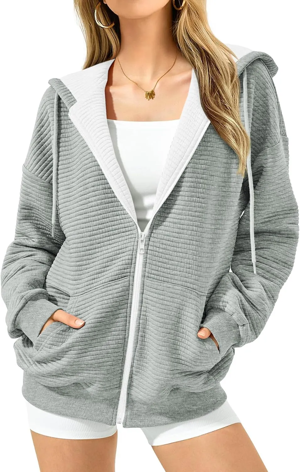 Womens Zip Up Hoodies Oversized Sweatshirts Hoodies Drawstring Casual Long Sleeve Casual Jacket with Pockets