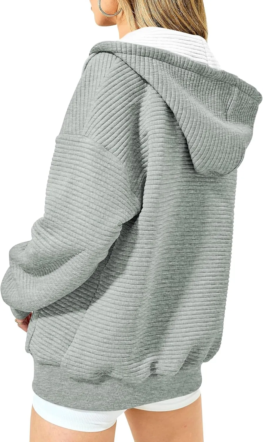 Womens Zip Up Hoodies Oversized Sweatshirts Hoodies Drawstring Casual Long Sleeve Casual Jacket with Pockets