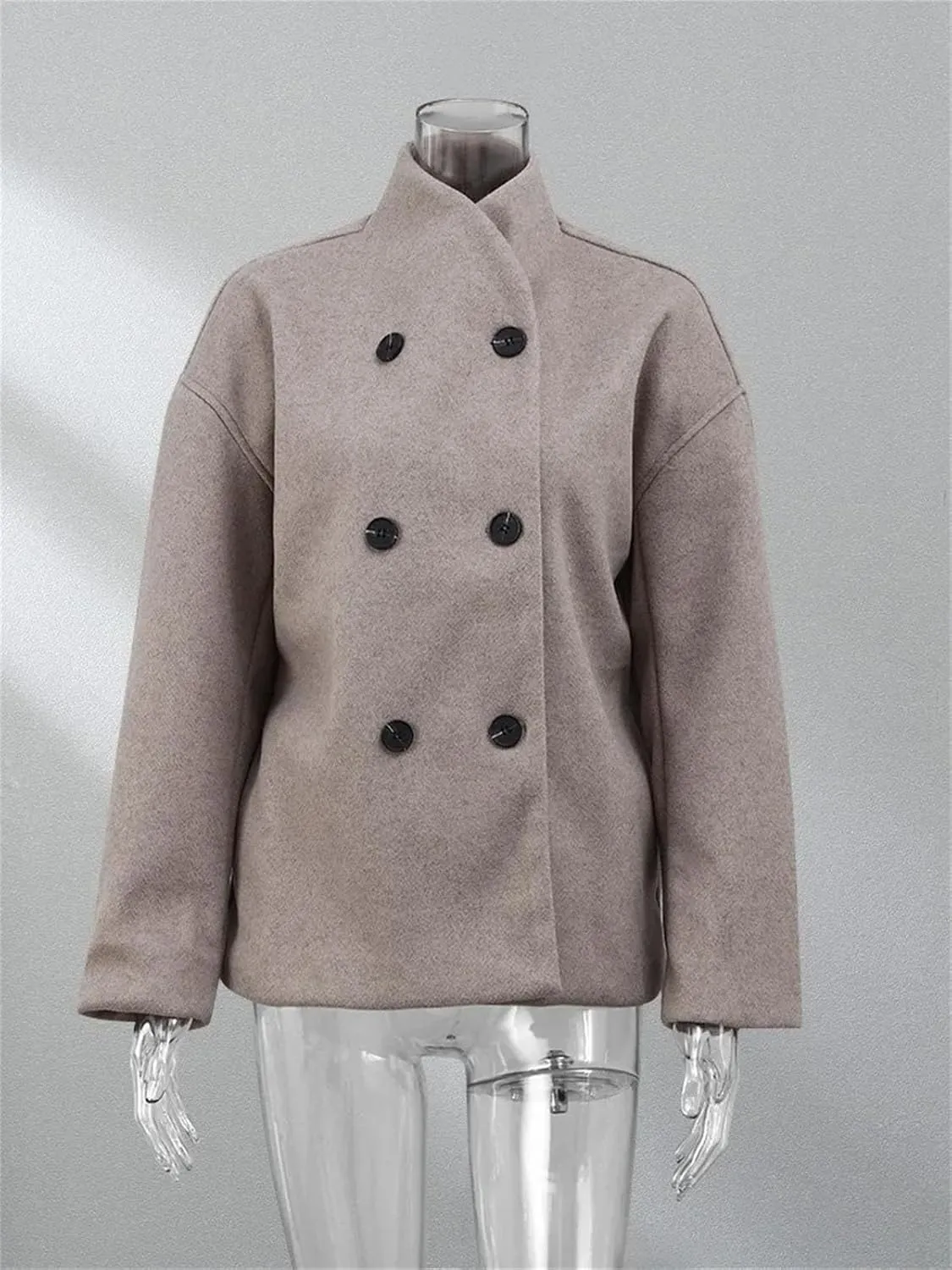 Wool Trench Coat Winter Women's Retro Trench Coat Loose Stand-Up Collar Double-Breasted Warm Wool Cardigan