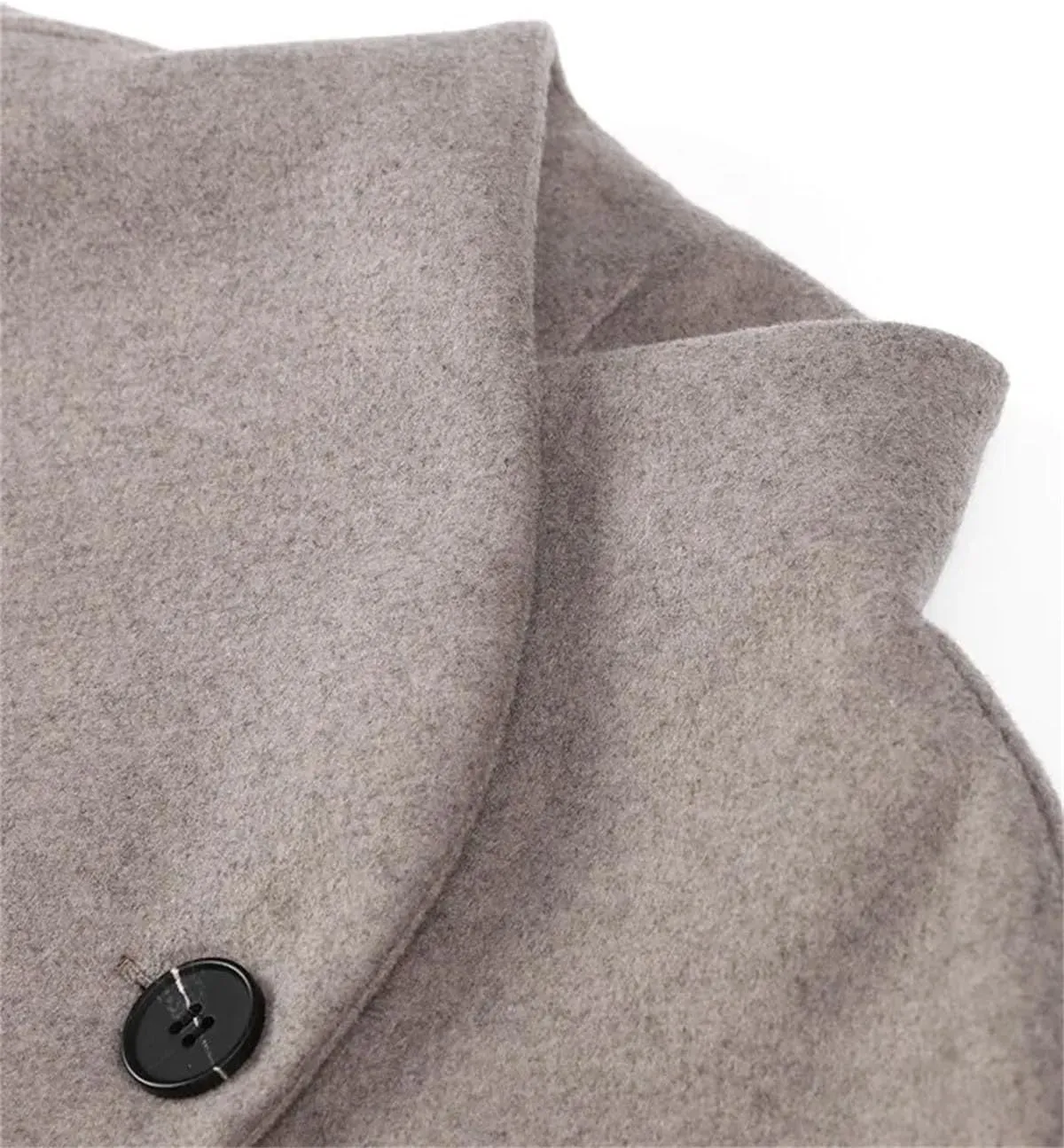 Wool Trench Coat Winter Women's Retro Trench Coat Loose Stand-Up Collar Double-Breasted Warm Wool Cardigan