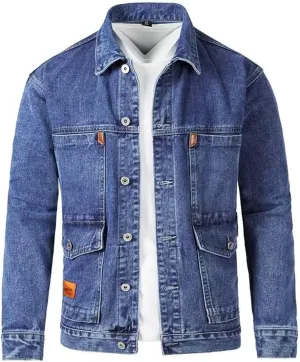 XYGJZ Men Slim Fit Denim Jacket Long Sleeve Trucker Jeans Jacket