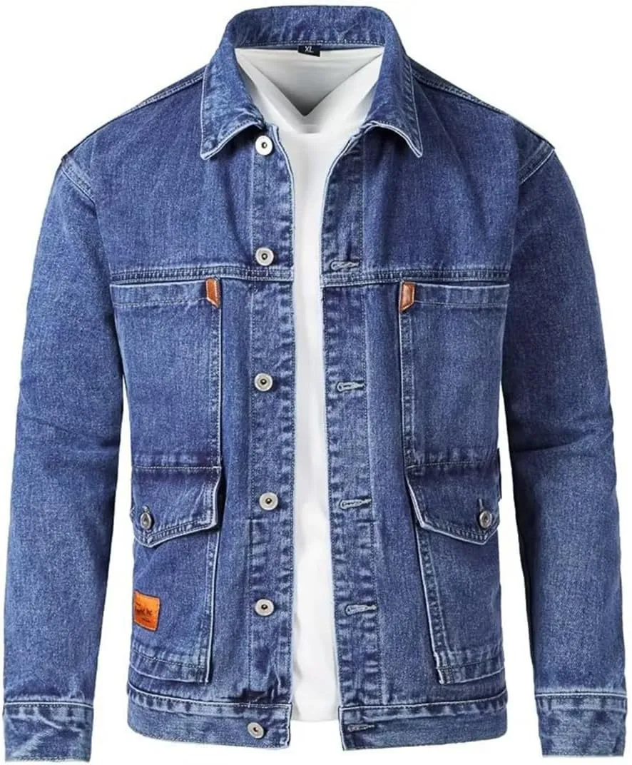XYGJZ Men Slim Fit Denim Jacket Long Sleeve Trucker Jeans Jacket