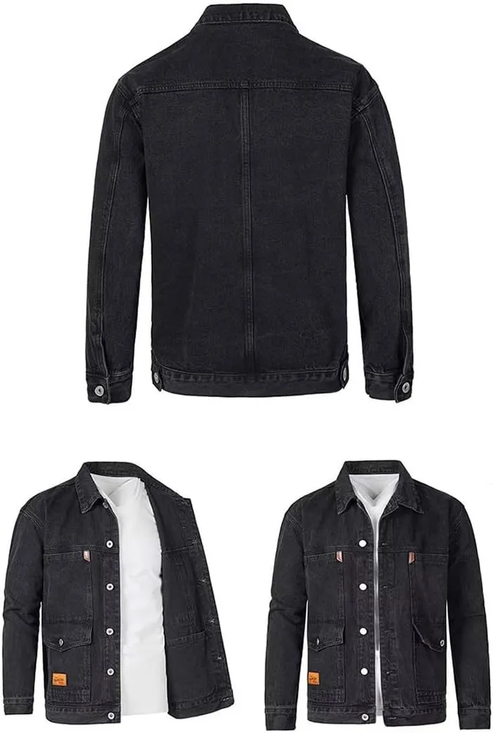XYGJZ Men Slim Fit Denim Jacket Long Sleeve Trucker Jeans Jacket