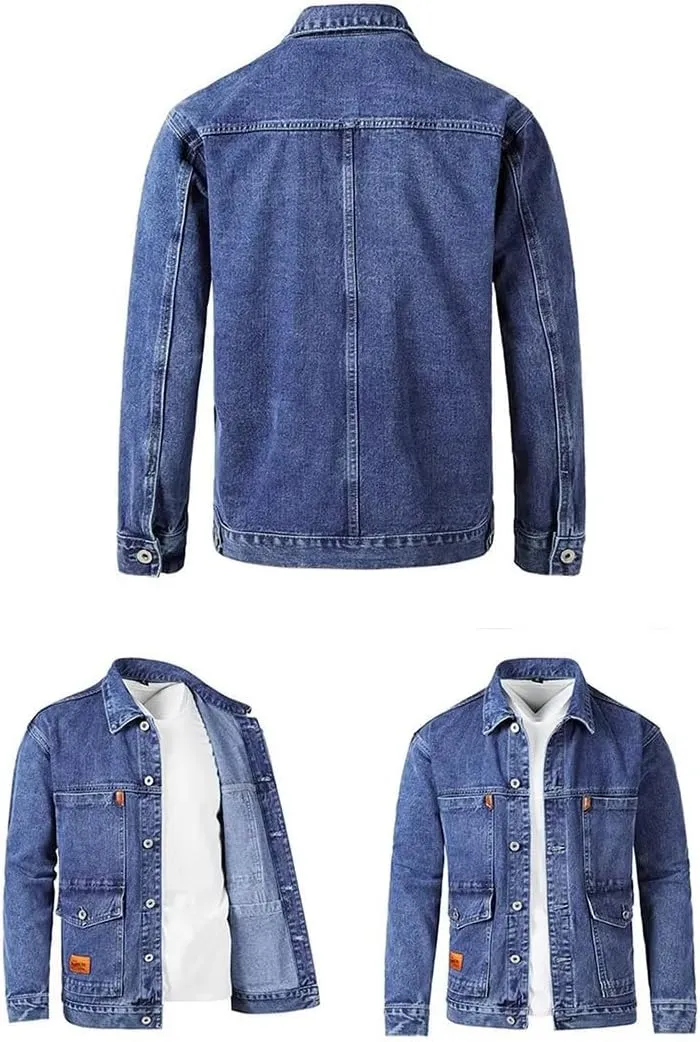 XYGJZ Men Slim Fit Denim Jacket Long Sleeve Trucker Jeans Jacket