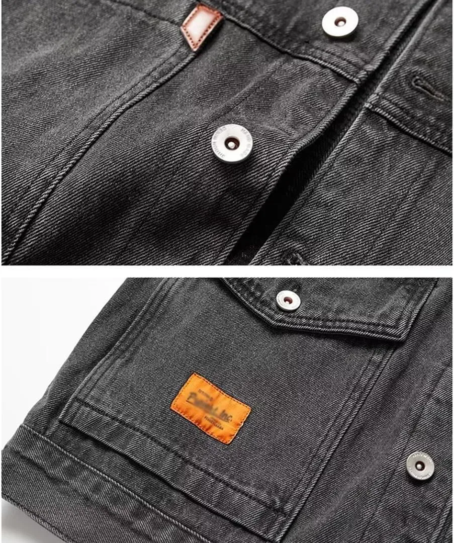 XYGJZ Men Slim Fit Denim Jacket Long Sleeve Trucker Jeans Jacket