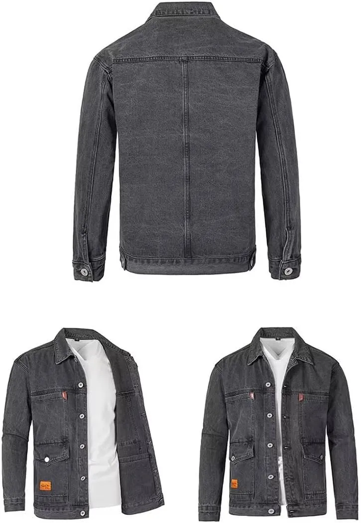 XYGJZ Men Slim Fit Denim Jacket Long Sleeve Trucker Jeans Jacket