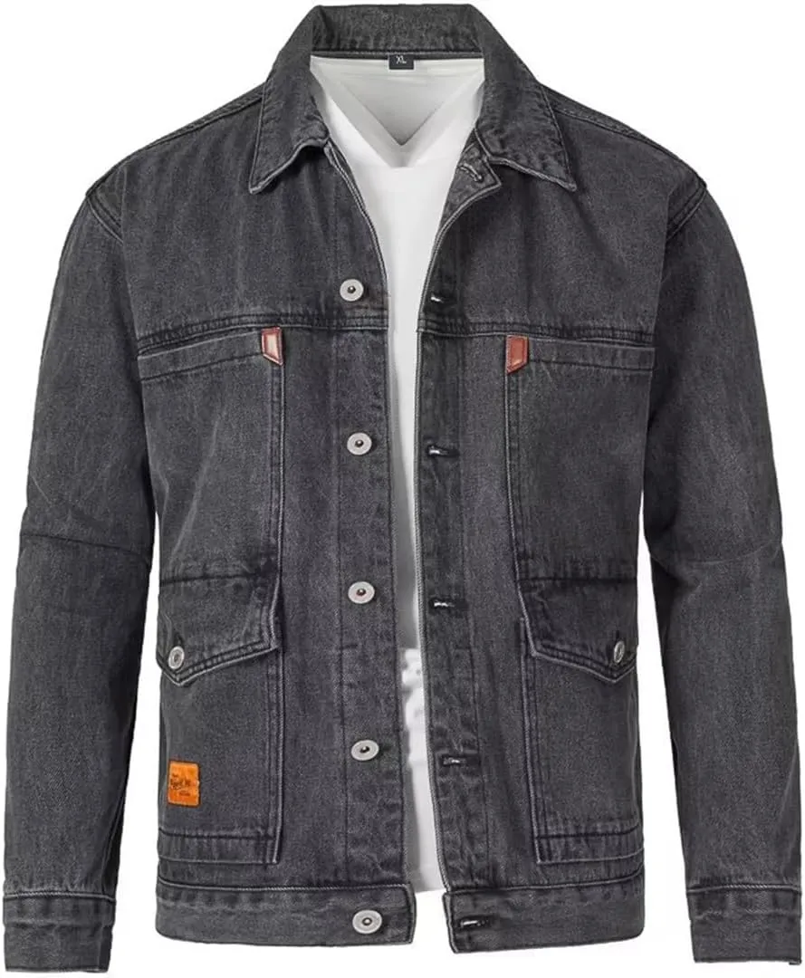 XYGJZ Men Slim Fit Denim Jacket Long Sleeve Trucker Jeans Jacket