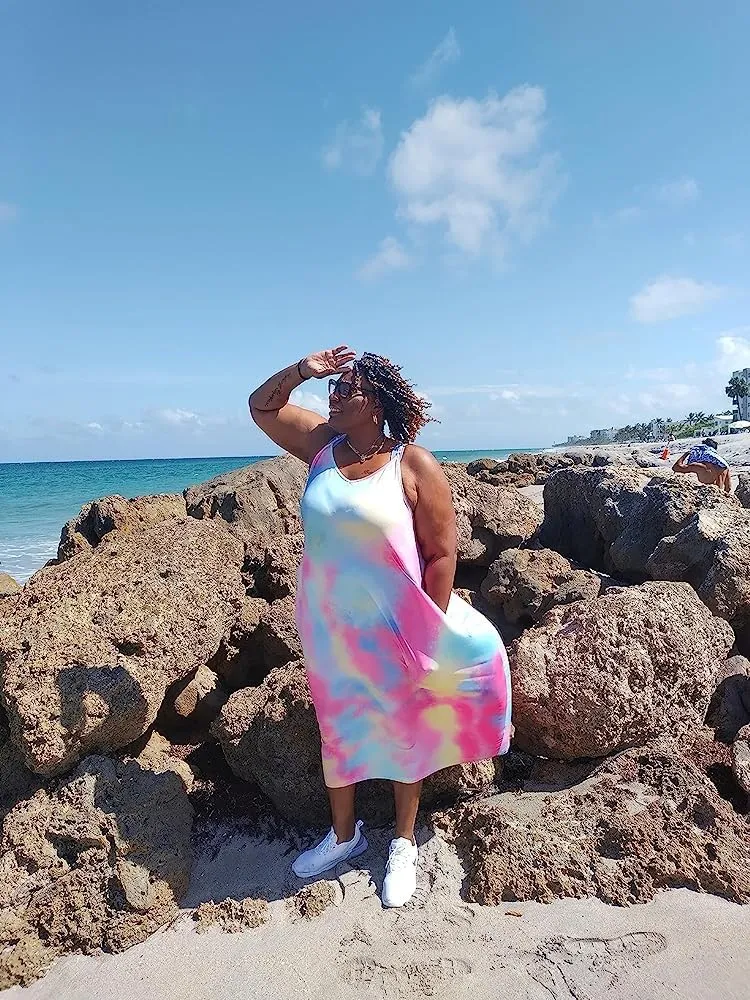 YeGine Oversize Tshirt Dress Plus Size Short Sleeve Maxi Dress with Pockets