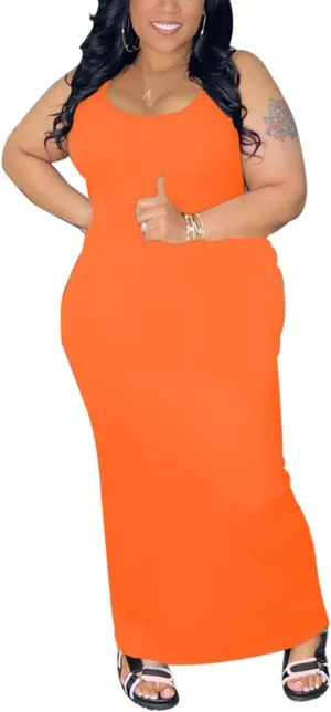 YeGine Women Plus Size Sleeveless Bodycon Maxi Dresses Sexy Slim Tank Dresses